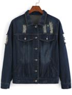 Romwe Ripped Single Breasted Denim Coat