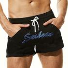 Romwe Guys Letter Embroidered Drawstring Waist Shorts