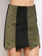 Romwe Contrast Corduroy Asymmetric Hem Skirt With Zipper
