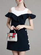 Romwe Navy Tank Neck Ruffle Dress