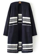 Romwe Long Sleeve Vertical Striped Blue Coat