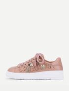 Romwe Flower Decorated Lace Up Sneakers