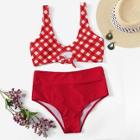 Romwe Gingham Scoop Neck Top With High Waist Bikini