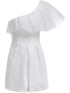 Romwe One-shoulder Ruffle White Jumpsuit