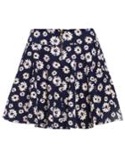 Romwe Daisy Print Zipper Skirt