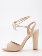 Romwe Apricot Ankle Lace-up Block Heel Sandals
