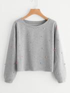 Romwe Colorful Pearl Beading Heather Knit Pullover