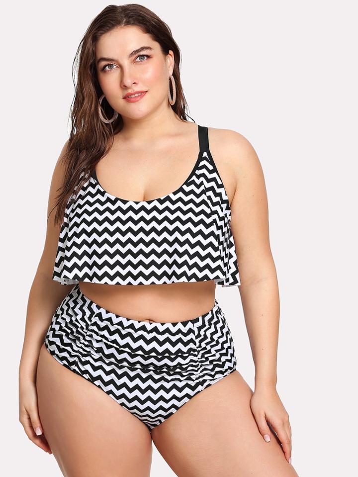 Romwe Cross Back Chevron Bikini Set