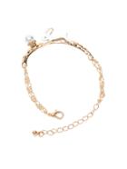 Romwe Gold Tone Faux Pearl And Rabbit Charm Chain Bracelet