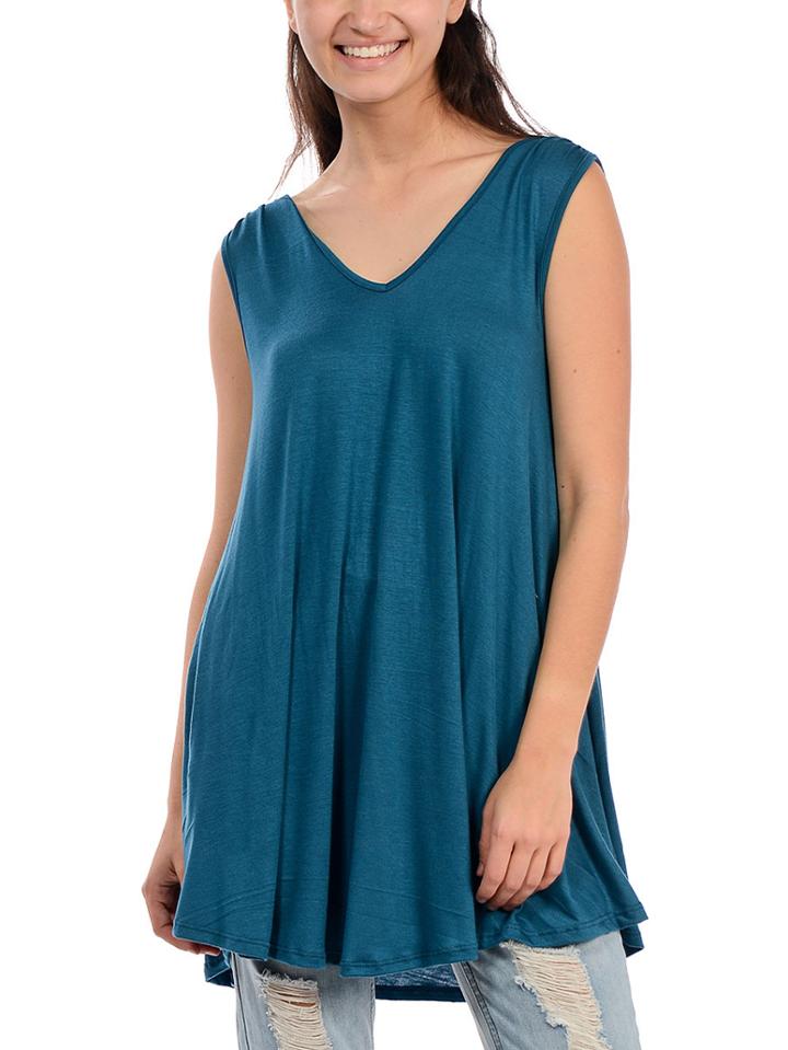 Romwe Double V-neck Swing Tank Dress - Blue