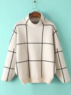 Romwe High Neck Plaid Loose Beige Sweater