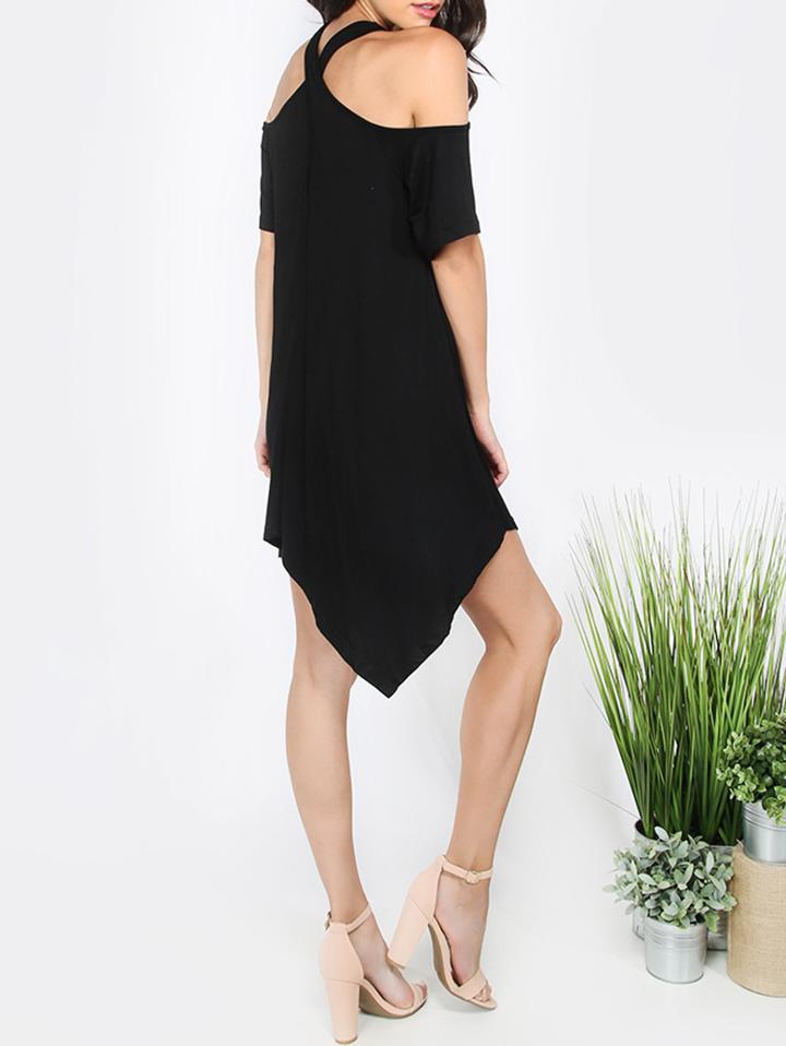 Romwe Black Cut-out Sleeve Casual Shift Dress
