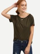 Romwe Army Green Tassel Tie Backless Short Sleeve T-shirt