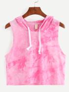 Romwe Hooded Tie-dye Pink Sleeveless Top