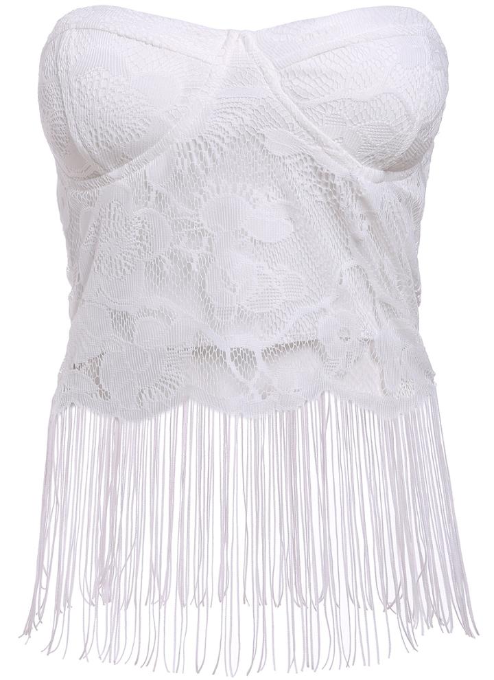Romwe Strapless Tassel White Vest