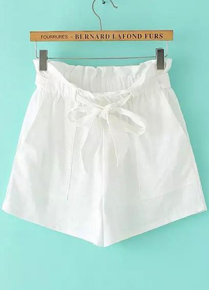 Romwe Drawstring With Pockets White Shorts