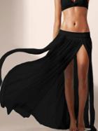 Romwe Slit Black Semi-sheer Mesh Maxi Skirt