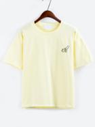 Romwe Banana Embroidered Drop Shoulder Yellow T-shirt