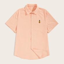 Romwe Guys Pineapple Embroidery Short Sleeve Shirt