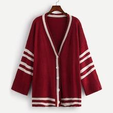 Romwe Plus Striped Single-breasted Sweater Coat