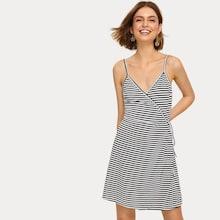 Romwe Striped Cami Wrap Dress