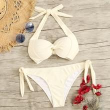 Romwe Twist Underwired Halter Top With Tie Side Bikini Set
