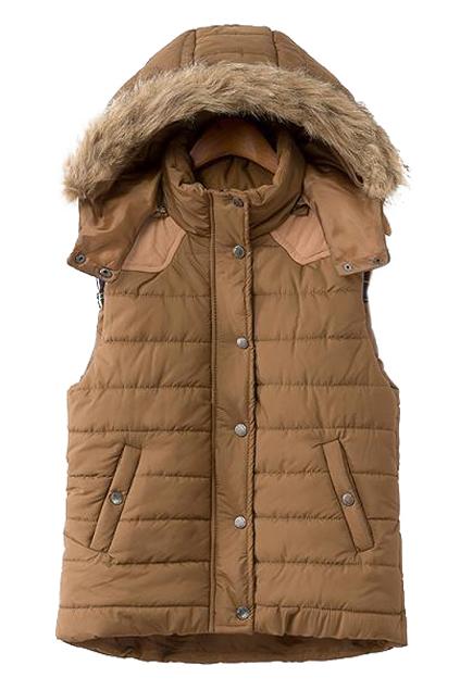Romwe Detachable Hoodied Camel Vest