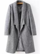 Romwe Lapel Long Sleeve Woolen Grey Coat