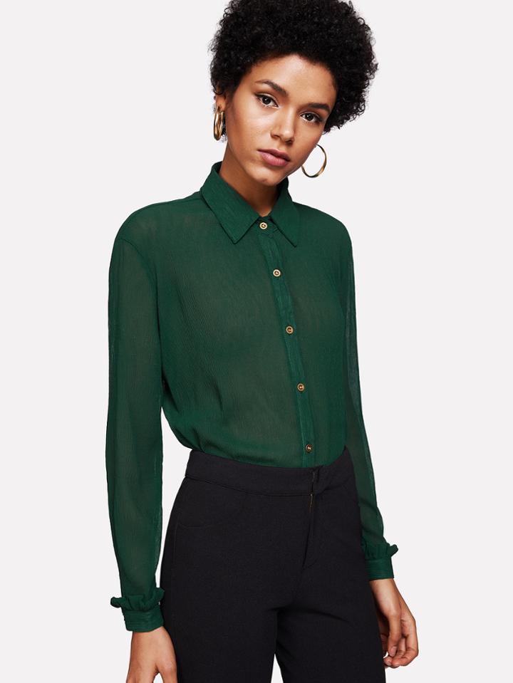 Romwe Single Breasted Frill Trim Shirt