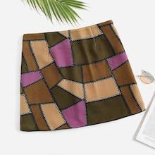 Romwe Color-block Patched Skirt