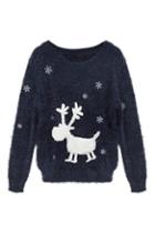 Romwe Cute Deer And Snow Knitted Jumper