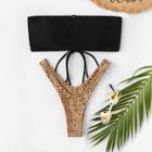 Romwe Random Lace-up Detail Bandeau With Leopard Print Bikini Set