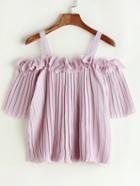 Romwe Cold Shoulder Applique Pleated Top