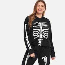 Romwe Plus Halloween Skull Print Hoodie