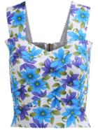 Romwe Straps With Zipper Florals Blue Tank Top