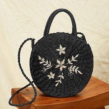 Romwe Leaf Embroidery Round Satchel Bag