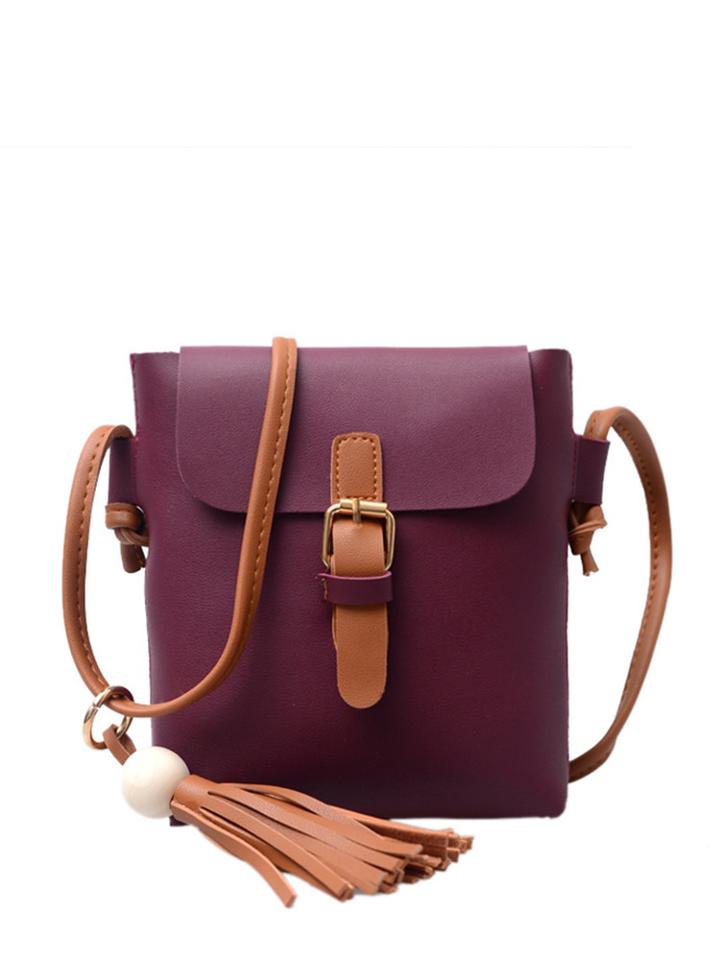 Romwe Pu Shoulder Bag With Tassel