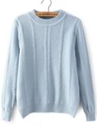Romwe Cable Knit Loose Blue Sweater