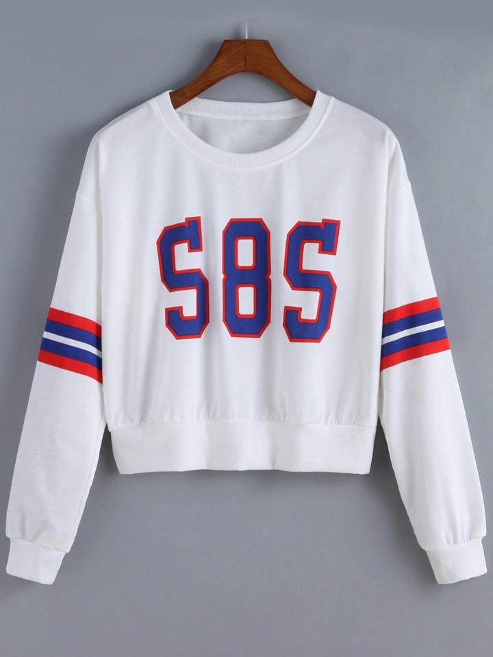 Romwe S8s Print Crop Sweatshirt