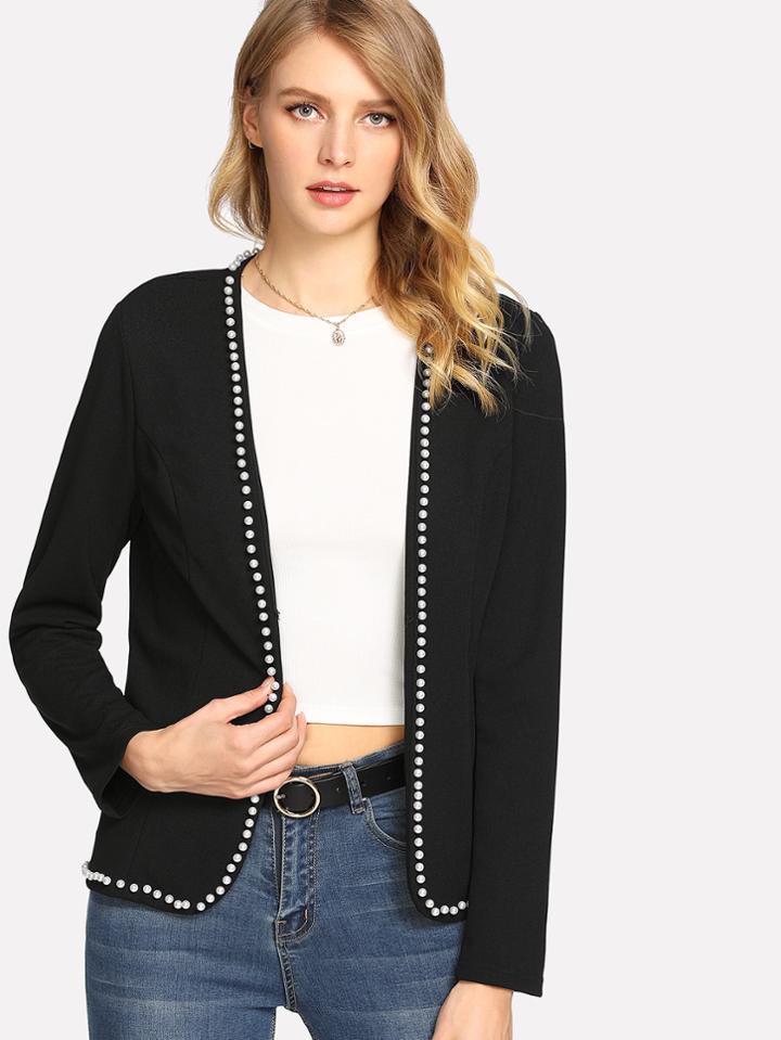 Romwe Pearl Beading Tailered Blazer