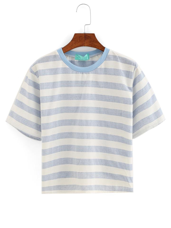 Romwe Blue Striped T-shirt