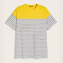 Romwe Guys Color-block Striped Tee