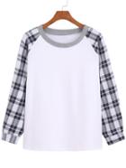 Romwe Raglan Sleeve Plaid T-shirt