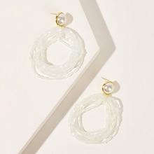 Romwe Layered Bead Decor Hoop Drop Earrings 1pair