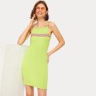 Romwe Neon Lime Contrast Tape Cami Dress