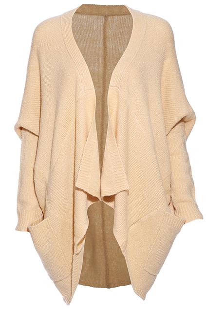 Romwe Batwing Asymmetric Apricot Knitted Cardigan