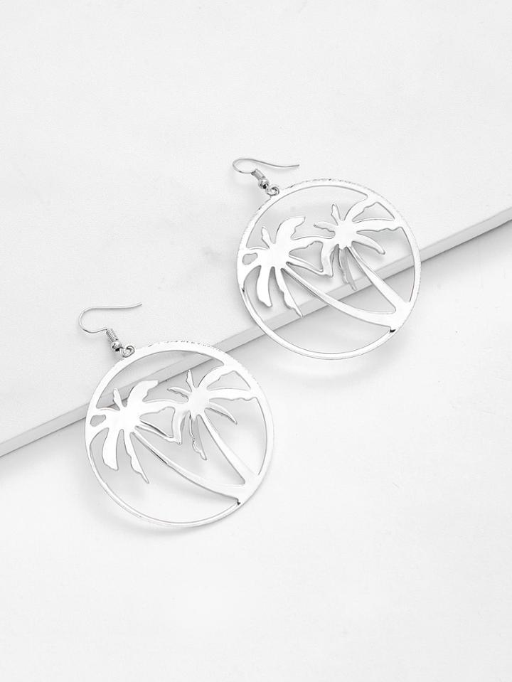 Romwe Palm Tree Hollow Circle Drop Earrings