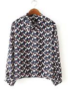 Romwe Geometric Print Bow Blouse