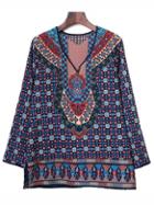 Romwe Multicolor Vintage Print Loose Blouse