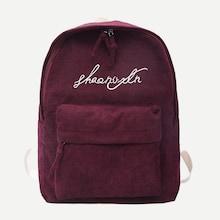 Romwe Slogan Embroidered Detail Corduroy Backpack